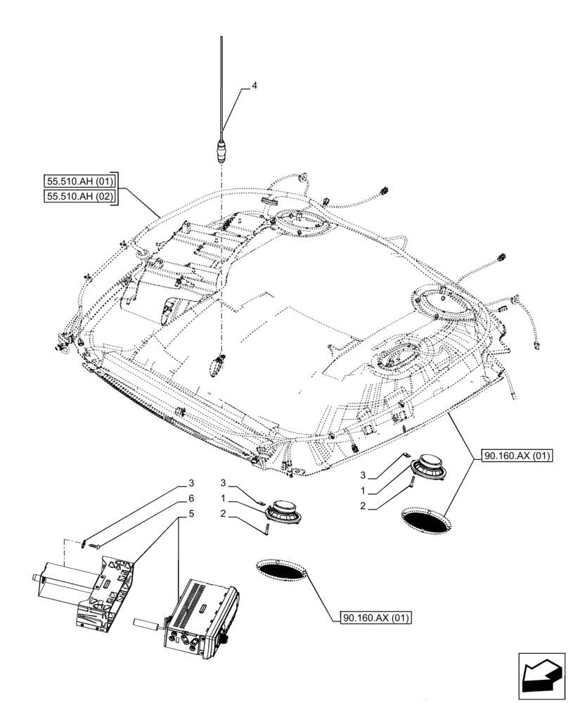 Схема запчастей Case IH PUMA 185 CVT - (55.512.AA[02]) - VAR - 758255, 758256, 758257 - CAB, RADIO (55) - ELECTRICAL SYSTEMS