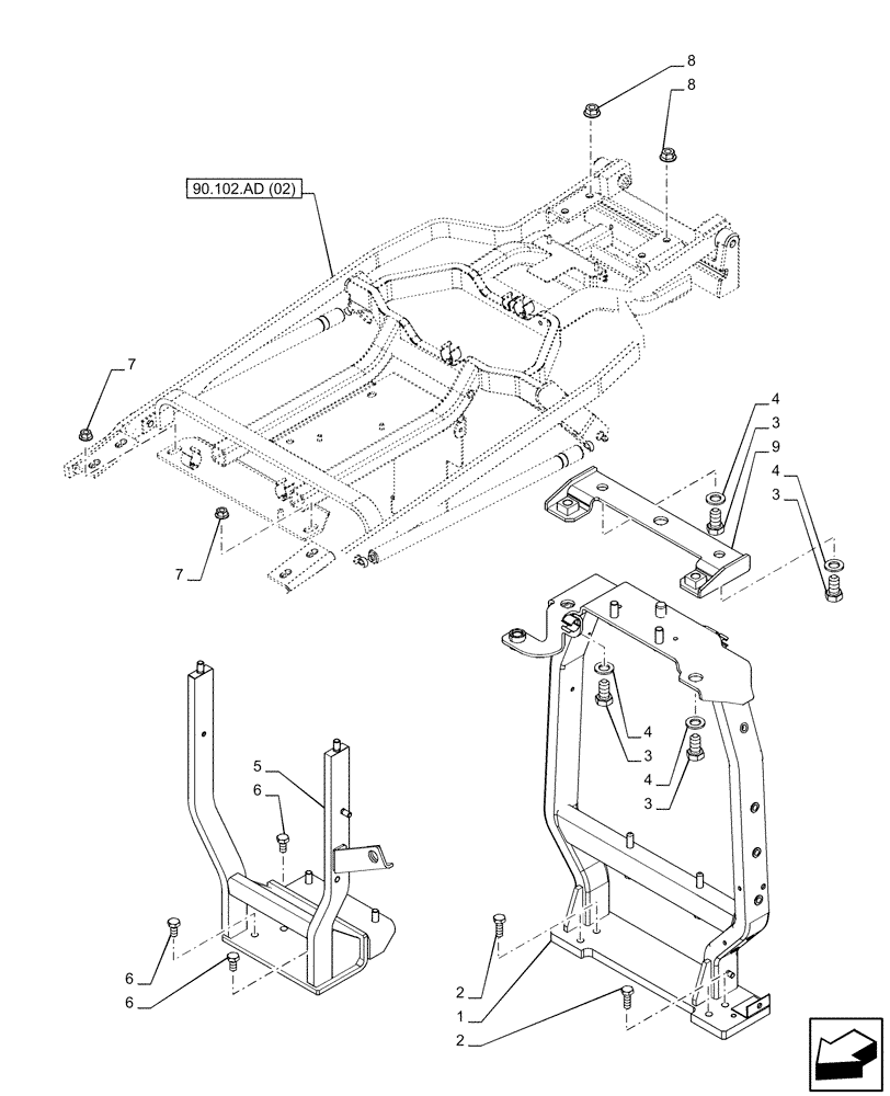 Схема запчастей Case IH PUMA 200 - (90.102.AD[01]) - VAR - 391216, 758207, 758208, 758210 - HOOD, SUPPORT (90) - PLATFORM, CAB, BODYWORK AND DECALS