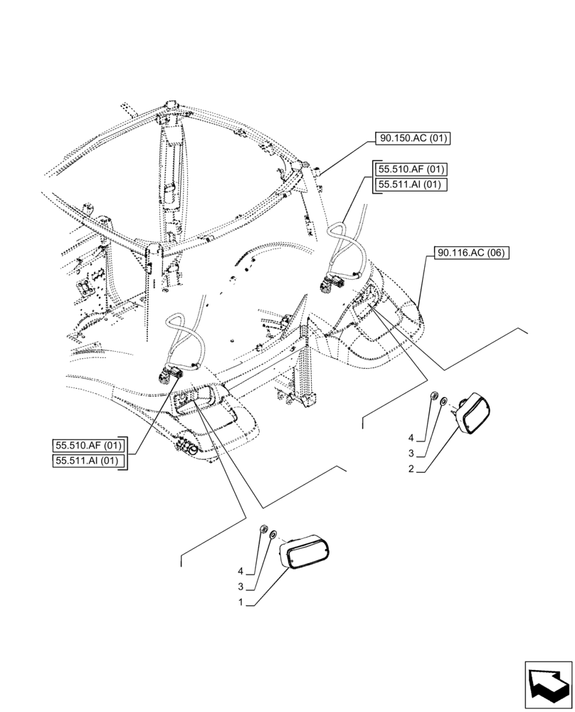 Схема запчастей Case IH PUMA 165 CVT - (55.404.BM[02]) - VAR - 391205, 758338 - TAIL LAMP (55) - ELECTRICAL SYSTEMS