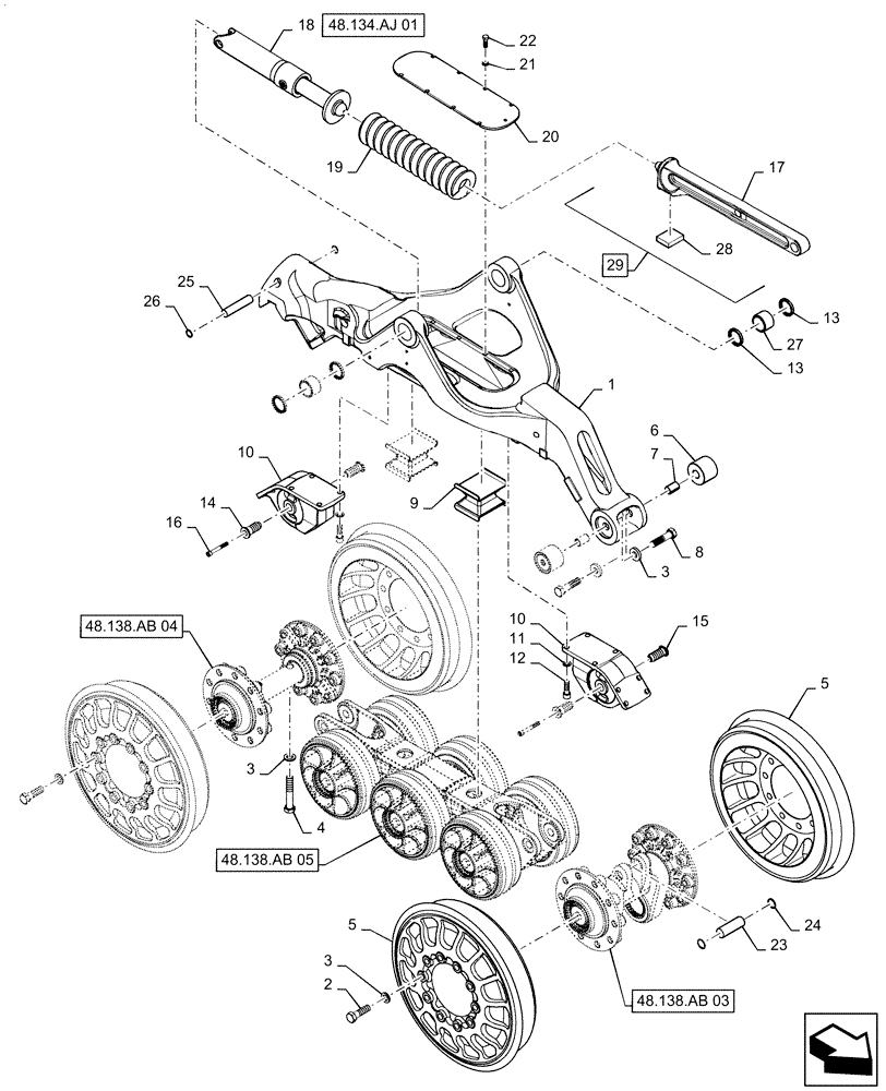 Схема запчастей Case IH QUADTRAC 470 - (48.138.AB[02]) - UNDERCARRIAGE ASSY, NARROW (48) - TRACKS & TRACK SUSPENSION