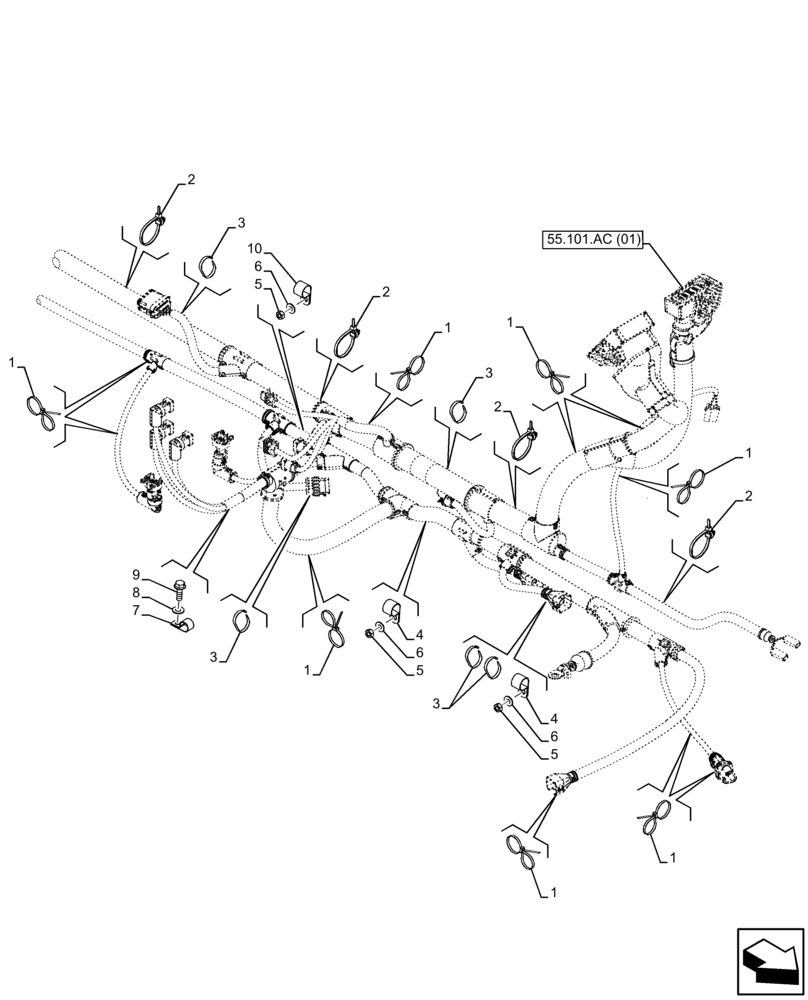 Схема запчастей Case IH FARMLIFT 632 - (55.101.AC[03]) - WIRE HARNESS, FRAME, FRONT, CLIP (55) - ELECTRICAL SYSTEMS