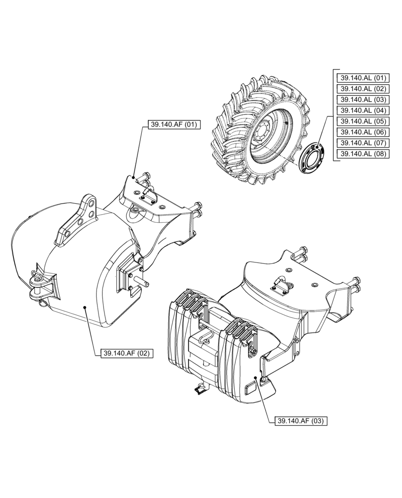 Схема запчастей Case IH PUMA 185 - (00.000.39[01]) - PICTORIAL INDEX - FRAMES AND BALLASTING (00) - GENERAL & PICTORIAL INDEX