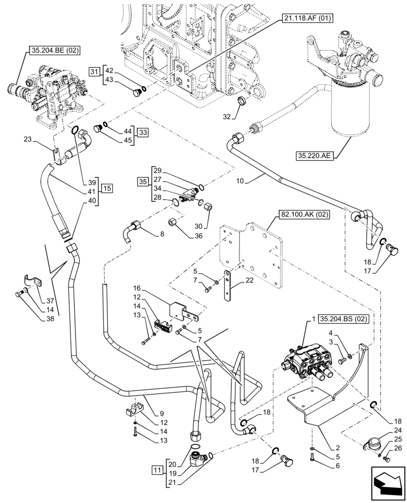 Схема запчастей Case IH FARMALL 105C - (35.204.BS[01]) - VAR - 336125, 338125, 336780 - MID MOUNT VALVE, BRACKET, PIPE - END YR 26-FEB-2014 (35) - HYDRAULIC SYSTEMS