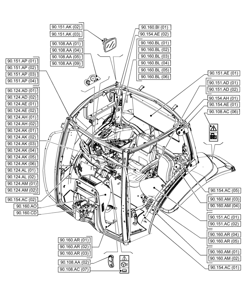 Схема запчастей Case IH PUMA 150 - (00.000.90[02]) - PICTORIAL INDEX - PLATFORM, CAB, BODYWORK AND DECALS (00) - GENERAL & PICTORIAL INDEX