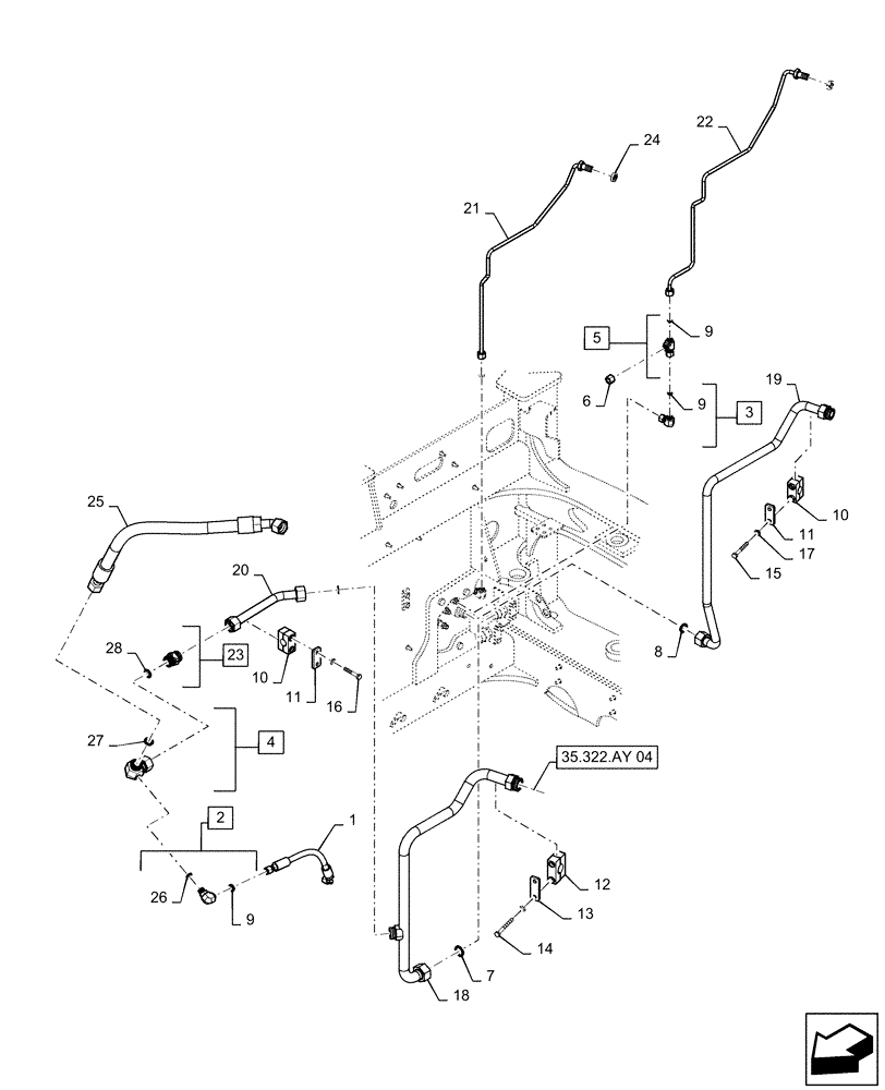 Схема запчастей Case IH STEIGER 370 - (35.322.AY[03]) - AUXILIARY CONTROL VALVE LINES, FRONT (35) - HYDRAULIC SYSTEMS