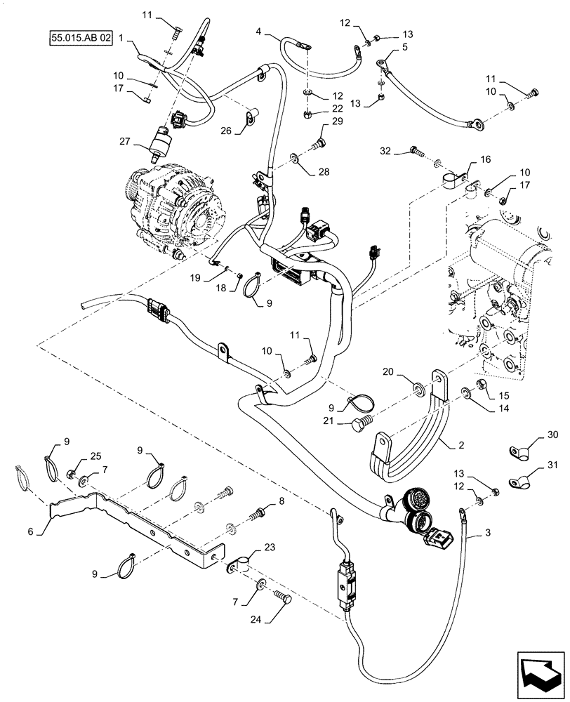 Схема запчастей Case IH STEIGER 370 - (55.015.AB[01]) - ENGINE HARNESS MOUNTING, 370 (55) - ELECTRICAL SYSTEMS