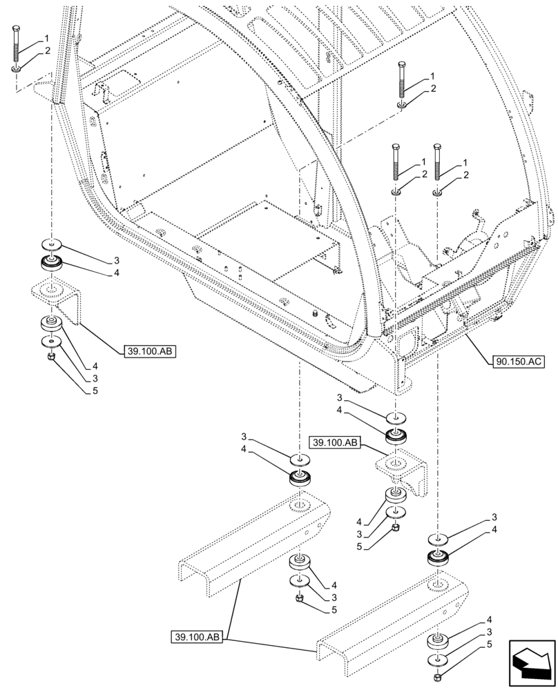 Схема запчастей Case IH FARMLIFT 735 - (90.150.BB) - CAB SUPPORT (90) - PLATFORM, CAB, BODYWORK AND DECALS