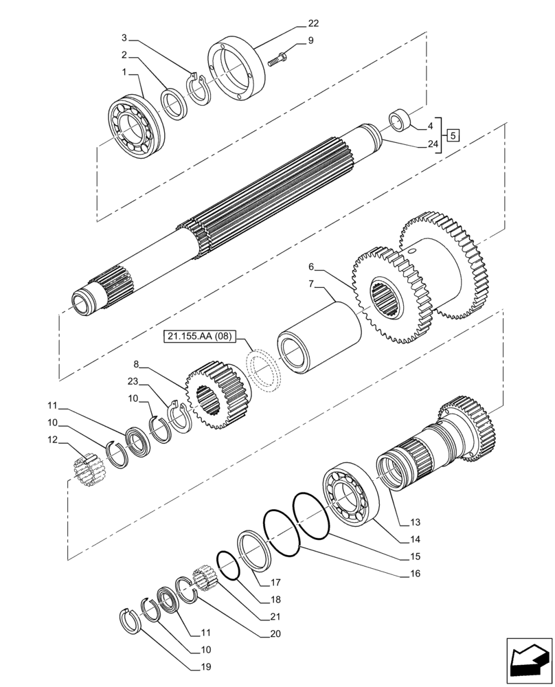 Схема запчастей Case IH PUMA 220 - (21.155.AA[04]) - VAR - 337426, 337428, 337429, 337430, 337431, 337432, 391137, 758017, 758018, 758019, 758020, 758021 - TRANSMISSION, DRIVE SHAFT, UPPER (21) - TRANSMISSION
