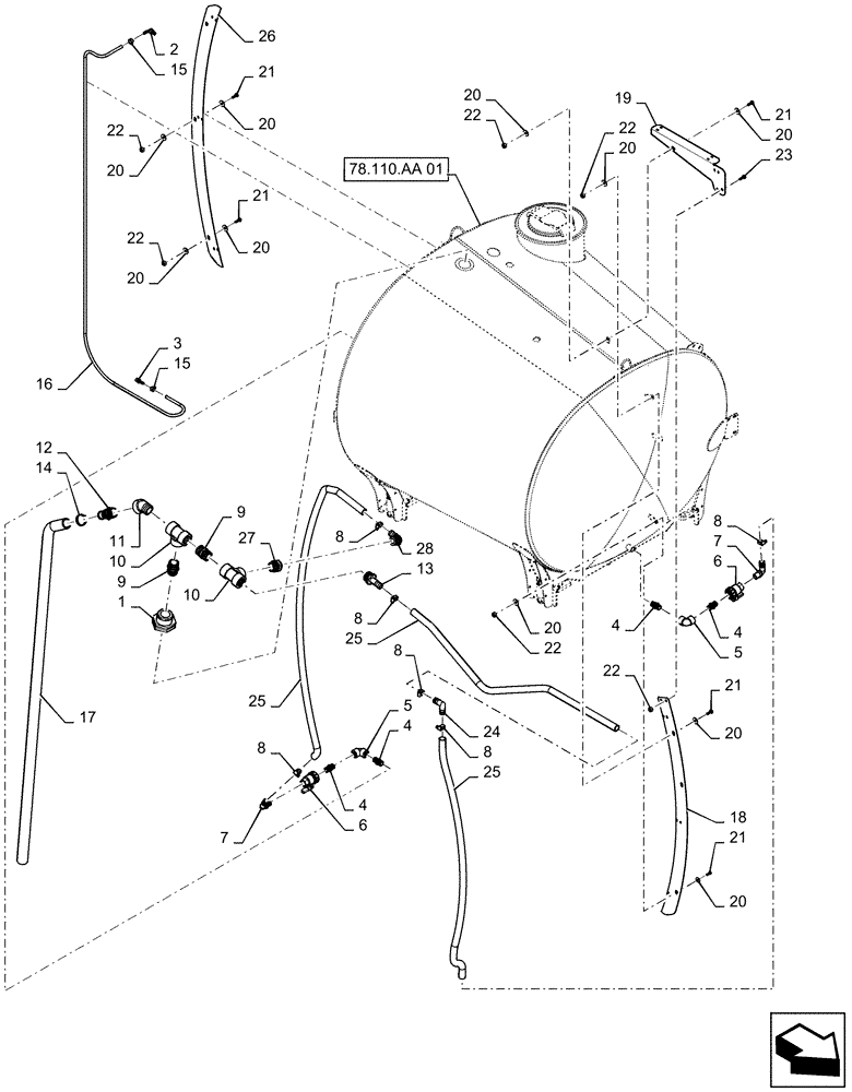 Схема запчастей Case IH PATRIOT 3340 - (78.110.AA[04]) - SIGHT GAUGE AND VENT, BSN YGT042519 (78) - SPRAYING