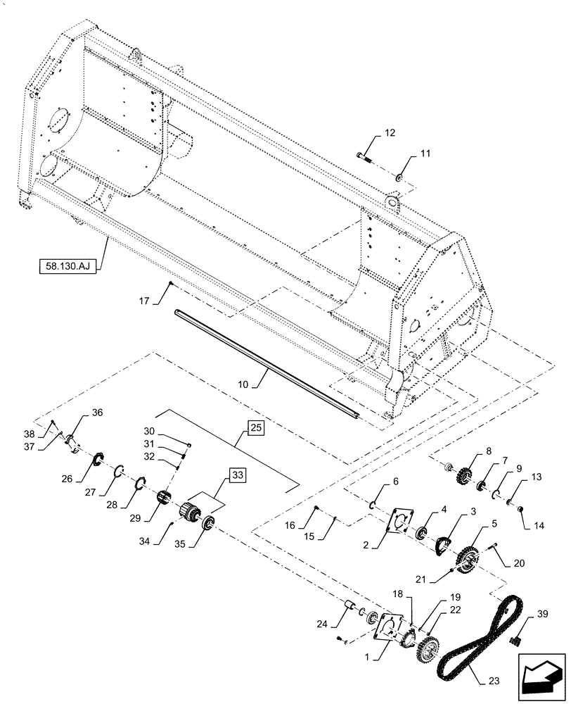 Схема запчастей Case IH 5505-65 - (58.100.AH[03]) - DRIVE HEADER ASSY, FRONT, WITH CHOPPER, 5506-65 (58) - ATTACHMENTS/HEADERS