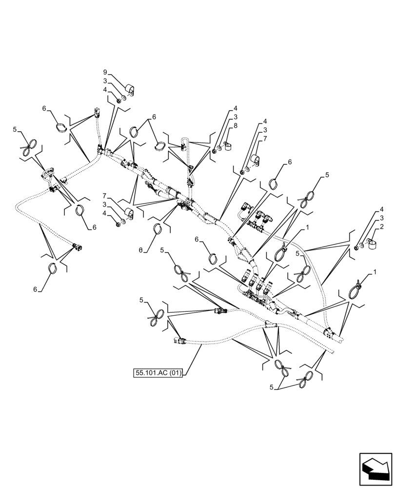Схема запчастей Case IH FARMLIFT 742 - (55.101.AC[04]) - WIRE HARNESS, FRAME, REAR, CLIP (55) - ELECTRICAL SYSTEMS