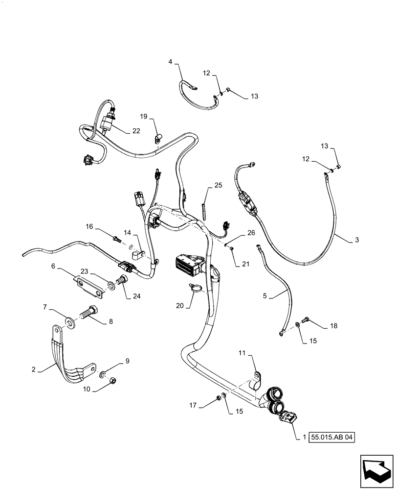 Схема запчастей Case IH QUADTRAC 500 - (55.015.AB[03]) - ENGINE HARNESS MOUNTING, 420, 470, 500 (55) - ELECTRICAL SYSTEMS