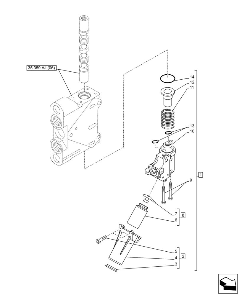 Схема запчастей Case IH FARMLIFT 935 - (55.036.AO[02]) - CONTROL VALVE, TELESCOPIC SECTION, SOLENOID, LOWER (55) - ELECTRICAL SYSTEMS