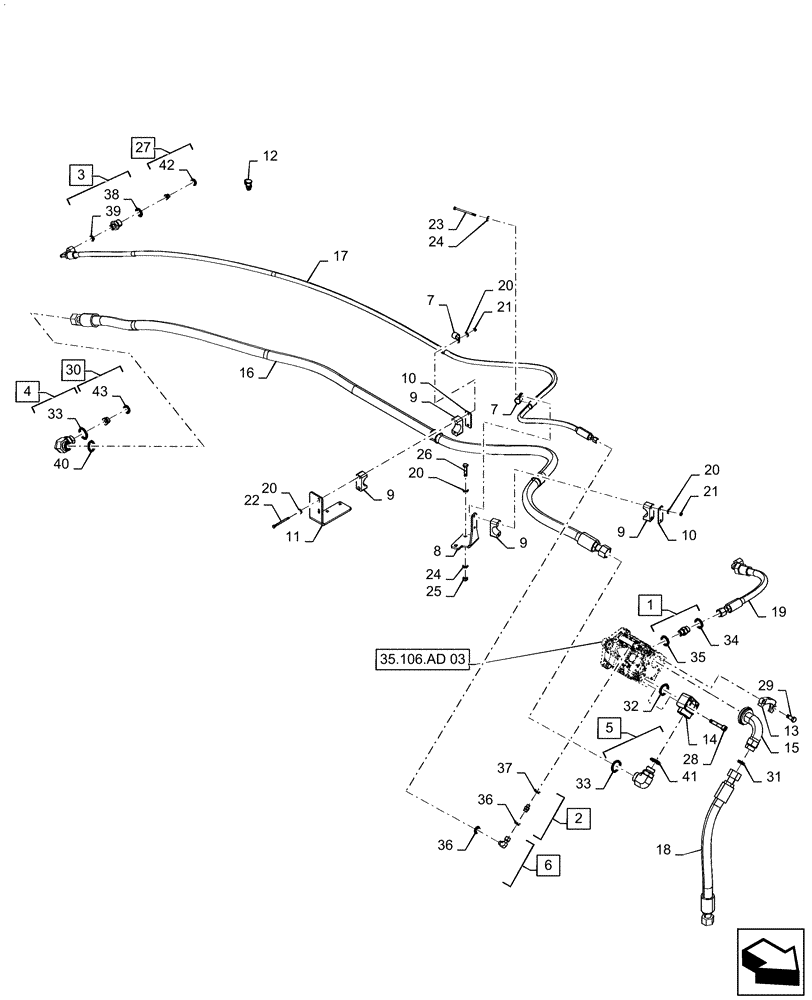 Схема запчастей Case IH STEIGER 470 - (35.322.AY[05]) - VAR - 429176 - MEGA FLOW HYDRAULIC SYSTEM LINES (35) - HYDRAULIC SYSTEMS