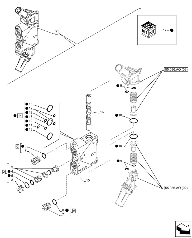 Схема запчастей Case IH FARMLIFT 735 - (35.359.AJ[06]) - CONTROL VALVE, SPOOL, TELESCOPIC SECTION (35) - HYDRAULIC SYSTEMS