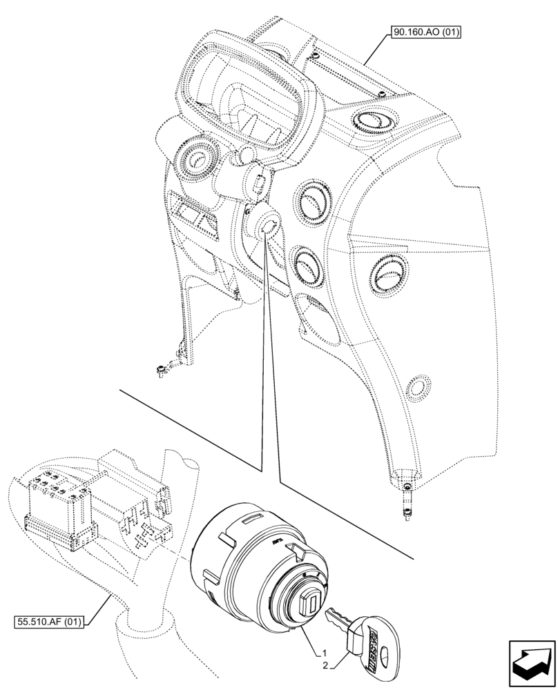 Схема запчастей Case IH FARMALL 105C - (55.201.AH[01]) - VAR - 334183, 334211, 391606, 743496, 743573, 744588 - IGNITION SWITCH, KEY, CAB (55) - ELECTRICAL SYSTEMS