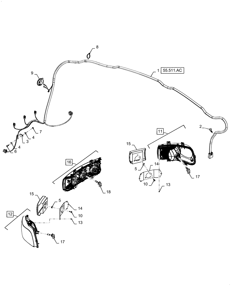 Схема запчастей Case IH QUADTRAC 500 - (55.404.AQ[01]) - STANDARD HALOGEN HEADLIGHT (55) - ELECTRICAL SYSTEMS