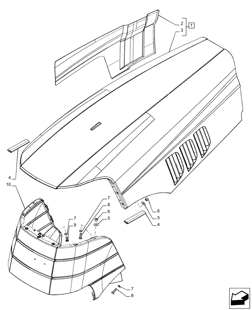 Схема запчастей Case IH PUMA 200 - (90.100.AU[01]) - VAR - 391216, 758207, 758208, 758210 - HOOD (90) - PLATFORM, CAB, BODYWORK AND DECALS