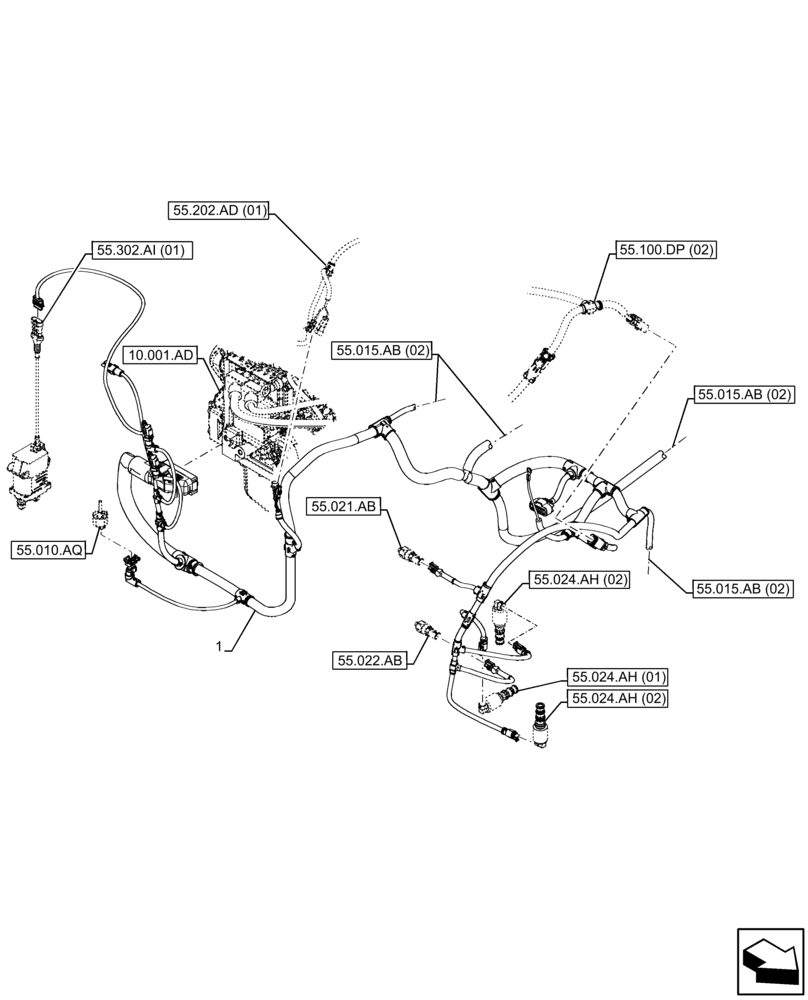 Схема запчастей Case IH FARMLIFT 935 - (55.015.AB[01]) - ENGINE, WIRE HARNESS, RIGHT SIDE (55) - ELECTRICAL SYSTEMS