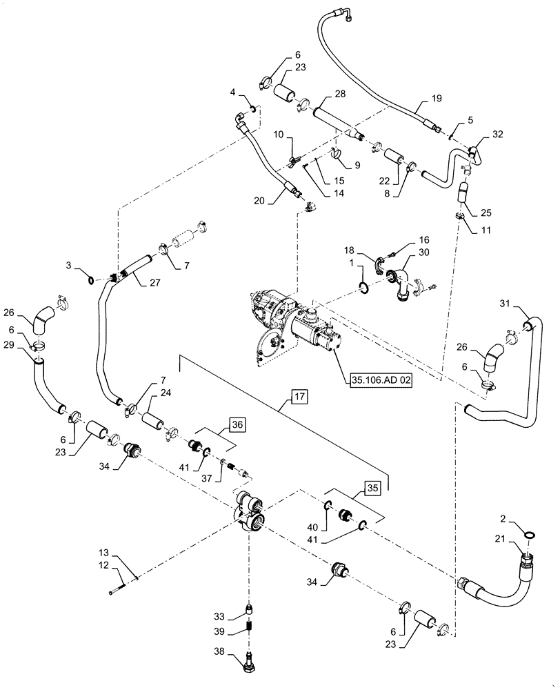 Схема запчастей Case IH QUADTRAC 620 - (35.322.AJ[02]) - STANDARD HYDRAULIC PUMP SUPPLY LINES, 500 SCRAPER, 540 SCRAPER, 550, 580, 600, 620 (35) - HYDRAULIC SYSTEMS