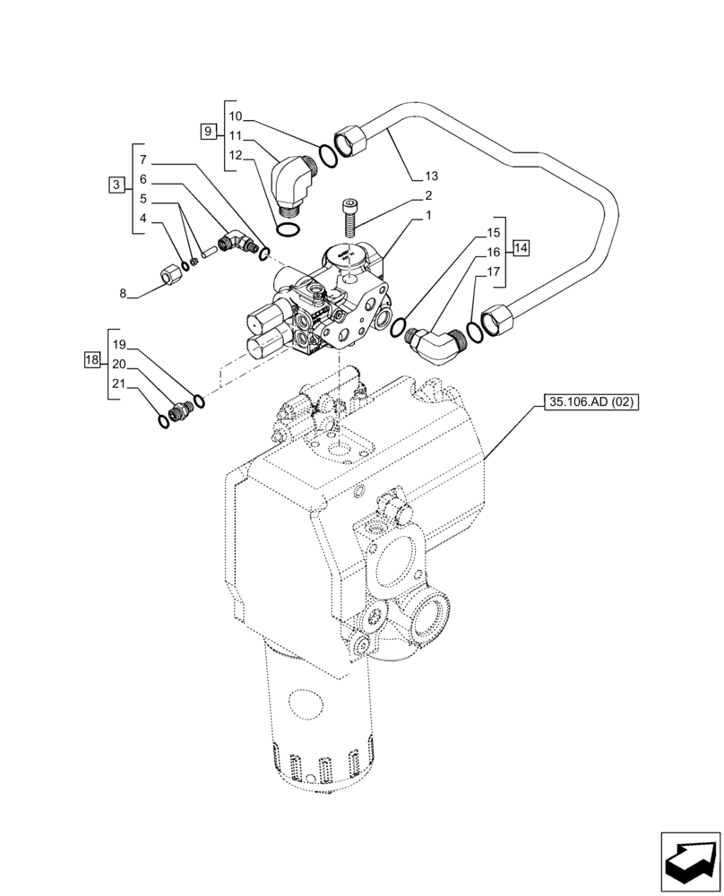 Схема запчастей Case IH PUMA 185 CVT - (35.100.AZ[03]) - VAR - 391122, 758056 - PRIORITY VALVE, CVT (35) - HYDRAULIC SYSTEMS