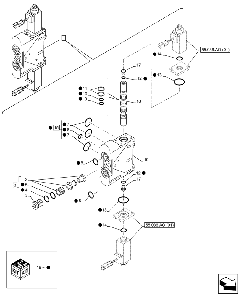 Схема запчастей Case IH FARMLIFT 735 - (35.359.AJ[05]) - CONTROL VALVE, SPOOL, AUXILIARY SECTION (35) - HYDRAULIC SYSTEMS