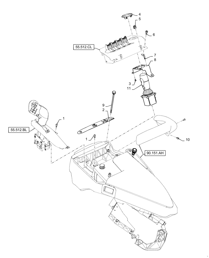 Схема запчастей Case IH MAGNUM 200 - (55.512.CS[01]) - ARMREST CONTROLS - MULTI-FUNCTIONAL HANDLE, PTO CONTROLS, AND ARMREST CONTROL MODULE (55) - ELECTRICAL SYSTEMS