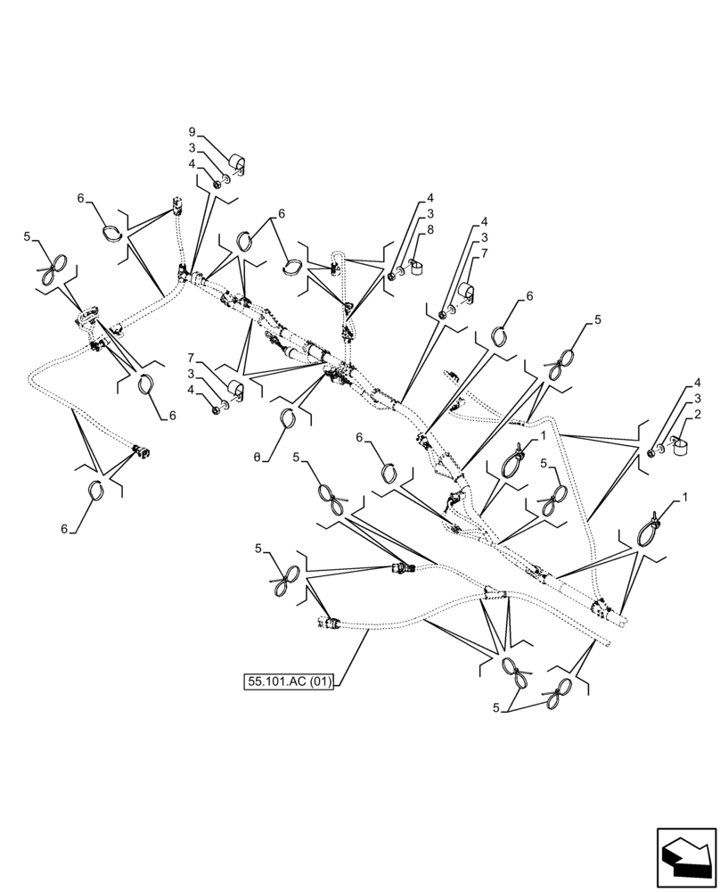 Схема запчастей Case IH FARMLIFT 735 - (55.101.AC[04]) - WIRE HARNESS, FRAME, REAR, CLIP (55) - ELECTRICAL SYSTEMS