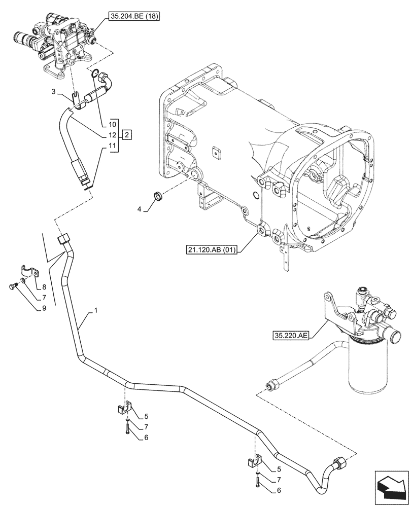 Схема запчастей Case IH FARMALL 115C - (35.204.BJ[10]) - VAR - 390124 - REMOTE CONTROL VALVE, LINE (35) - HYDRAULIC SYSTEMS