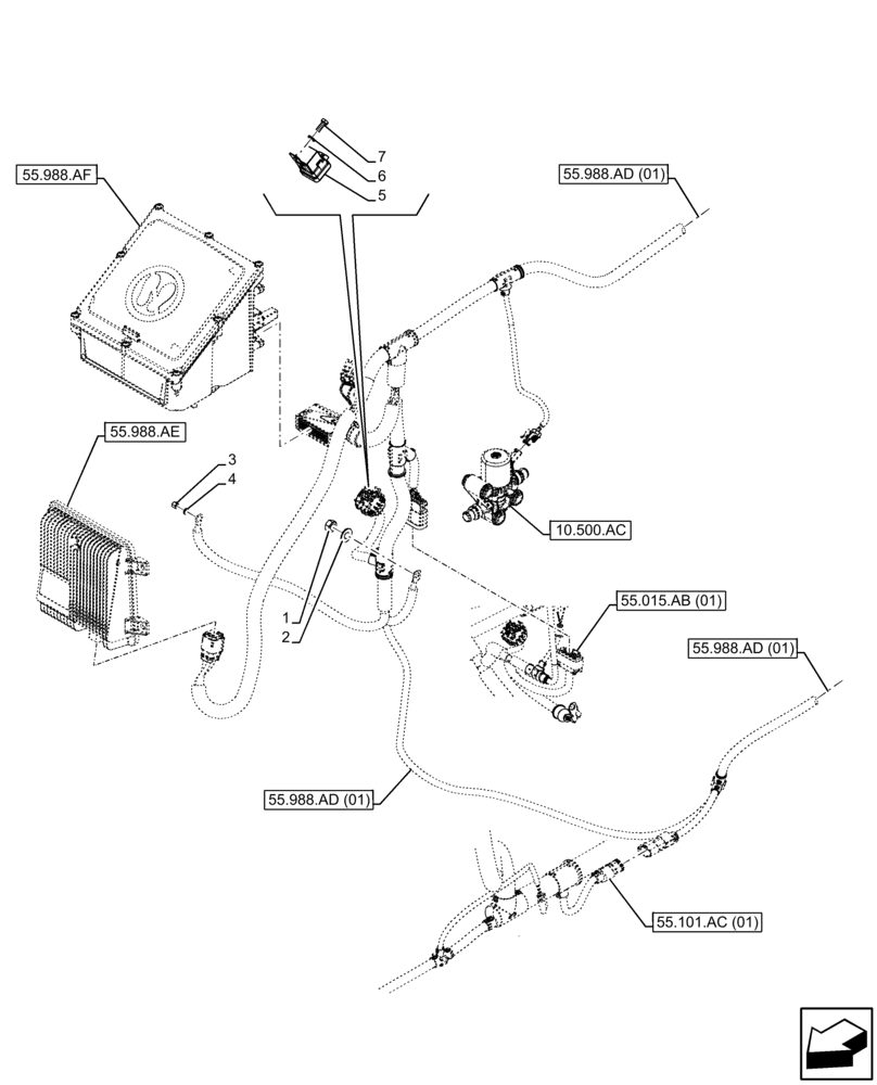 Схема запчастей Case IH FARMLIFT 735 - (55.988.AD[02]) - DEF/ADBLUE™, HARNESS, FRONT (55) - ELECTRICAL SYSTEMS