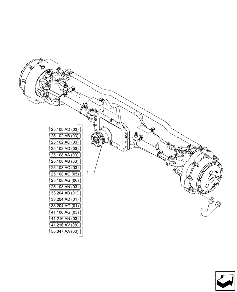 Схема запчастей Case IH PUMA 165 CVT - (25.100.AA[03]) - VAR - 758046 - FRONT AXLE, SUSPENDED W/BRAKES (25) - FRONT AXLE SYSTEM