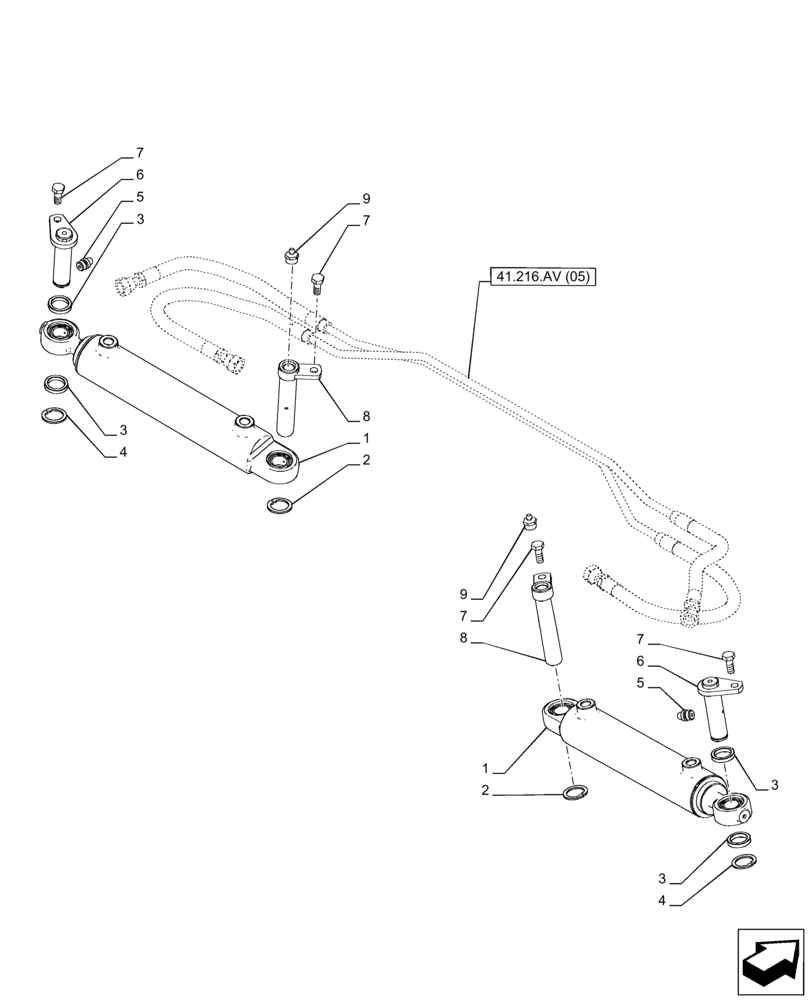 Схема запчастей Case IH PUMA 165 CVT - (41.216.AN[02]) - VAR - 758045 - FRONT AXLE, SUSPENDED, STEERING CYLINDER (41) - STEERING