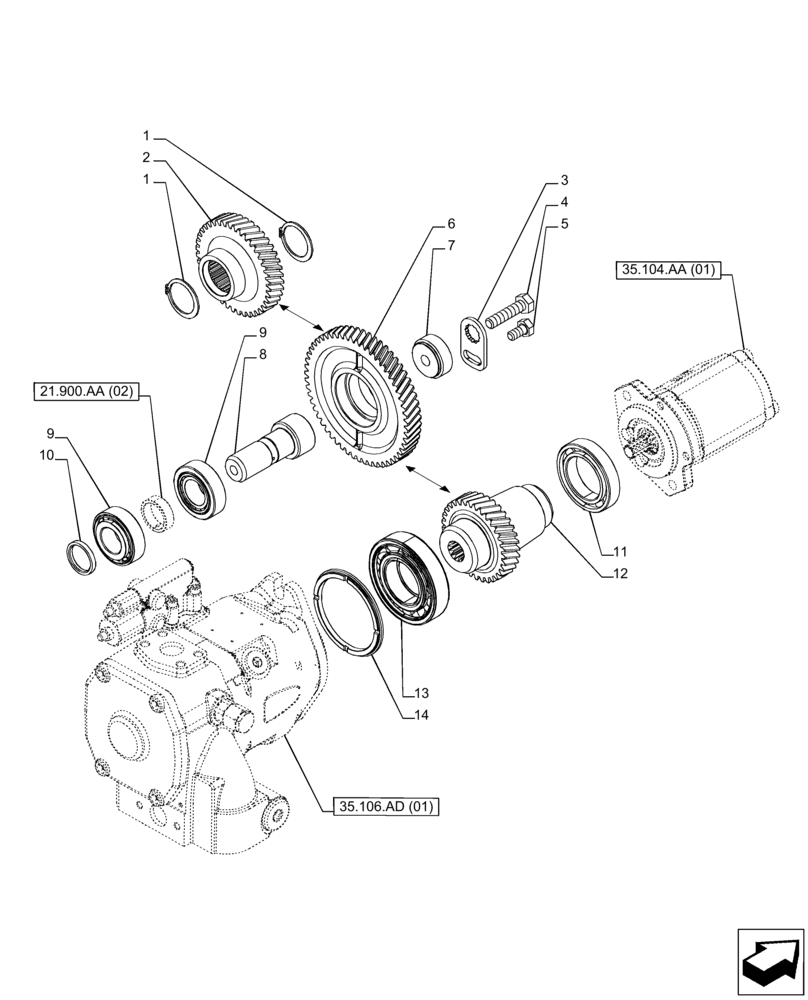 Схема запчастей Case IH PUMA 220 - (21.900.AA[01]) - VAR - 391161, 758056 - HYDRAULIC PUMP, DRIVEN GEAR, POWERSHIFT (21) - TRANSMISSION