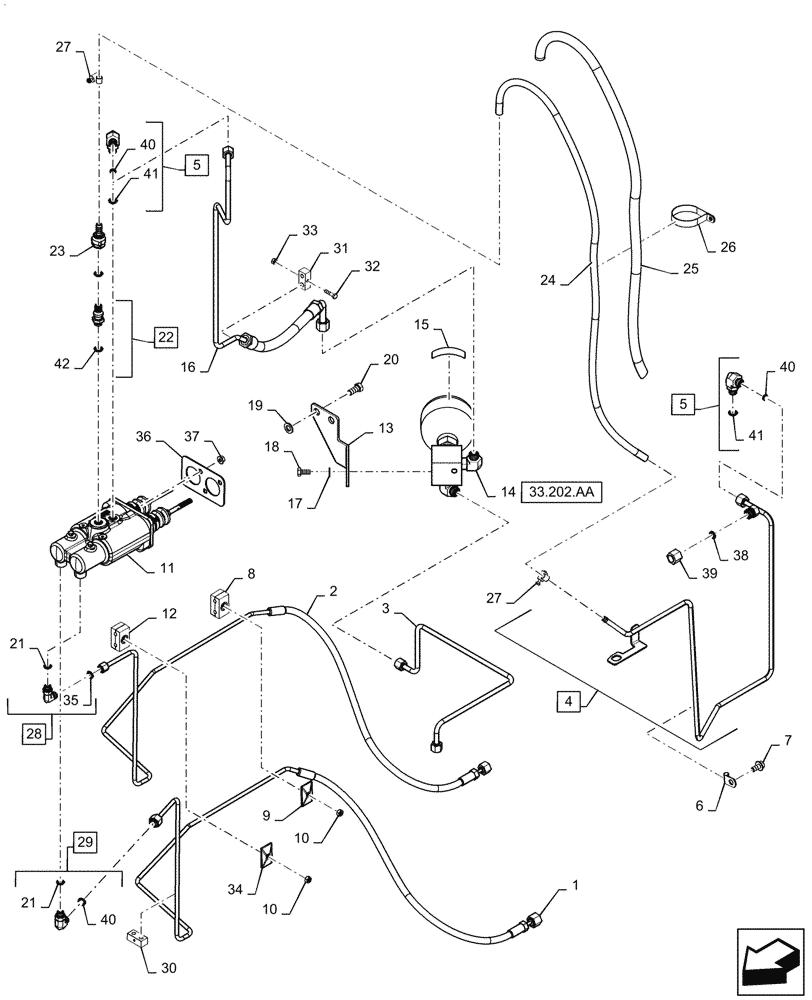 Схема запчастей Case IH MAGNUM 220 - (33.202.AR[02]) - VAR- 429326, 729571 - MASTER CYLINDER - POWERSHIFT (33) - BRAKES & CONTROLS