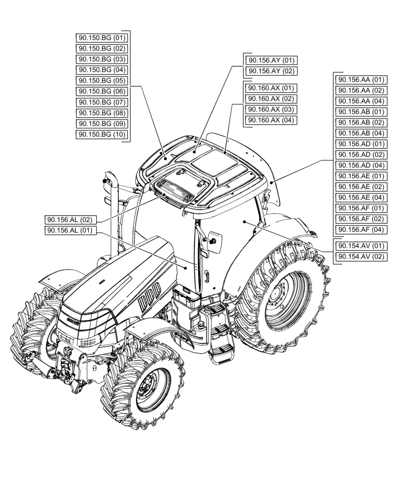 Схема запчастей Case IH PUMA 185 - (00.000.90[03]) - PICTORIAL INDEX - PLATFORM, CAB, BODYWORK AND DECALS (00) - GENERAL & PICTORIAL INDEX