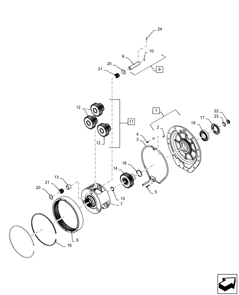 Схема запчастей Case IH MAGNUM 200 - (21.507.AE[01]) - VAR- 420104, 420105 - PLANETARY GEAR AND COVER - CVT (21) - TRANSMISSION