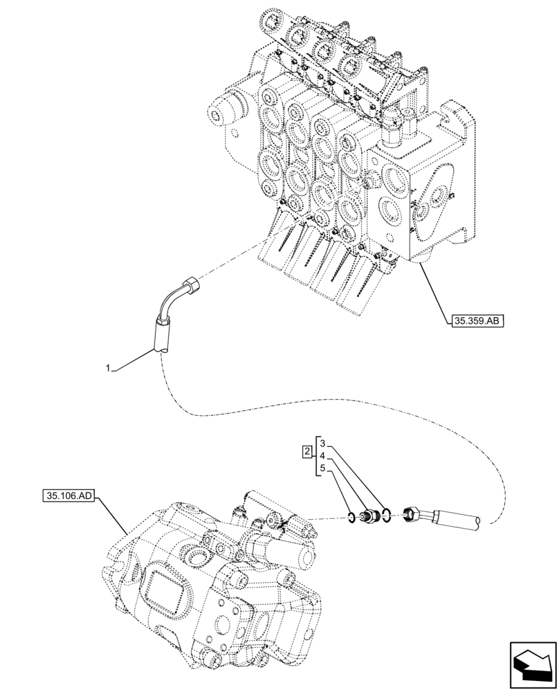 Схема запчастей Case IH FARMLIFT 742 - (35.106.AO[03]) - VARIABLE DELIVERY HYDRAULIC PUMP, CONTROL VALVE LINE - END DATE 20-APR-2015 (35) - HYDRAULIC SYSTEMS