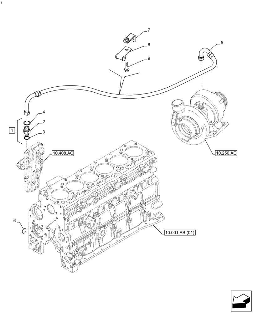 Схема запчастей Case IH F4HE9687T J104 - (10.250.AD) - TURBOCHARGER, SUPPLY, CONNECTING (10) - ENGINE