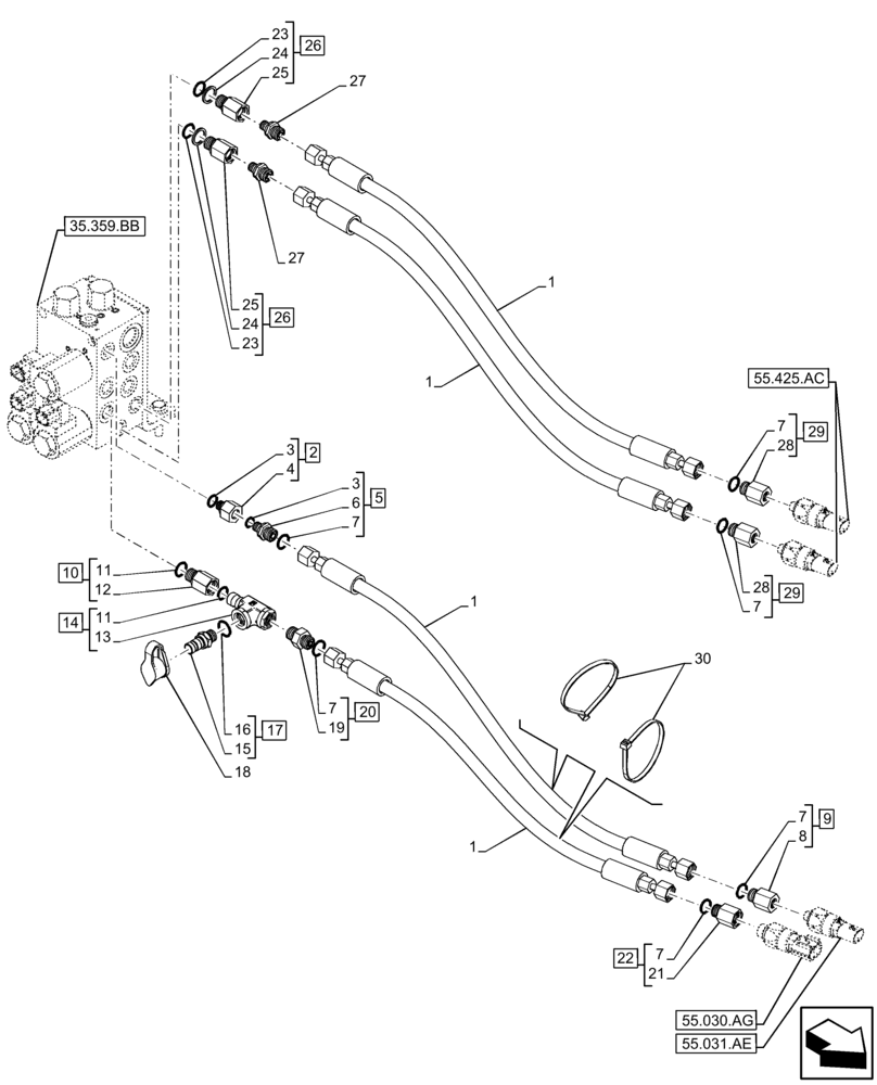 Схема запчастей Case IH FARMLIFT 632 - (35.359.AE[04]) - CONTROL VALVE LINE, MANIFOLD, SENSOR (35) - HYDRAULIC SYSTEMS