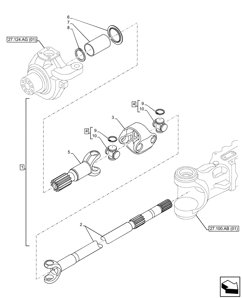 Схема запчастей Case IH FARMLIFT 935 - (27.124.AA) - VAR - 749492, 749493 - REAR AXLE, SHAFT (LSD/OPEN) (27) - REAR AXLE SYSTEM