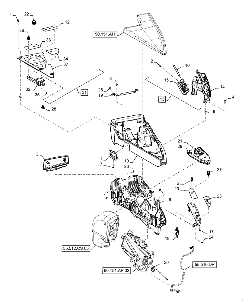 Схема запчастей Case IH MAGNUM 220 - (90.151.AP[01]) - VAR- 420012, 449058, 449059 - ARMREST ASSY (90) - PLATFORM, CAB, BODYWORK AND DECALS