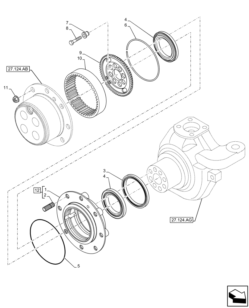 Схема запчастей Case IH FARMLIFT 742 - (27.120.AR) - VAR - 749492 - REAR AXLE, WHEEL HUB (LSD) (27) - REAR AXLE SYSTEM