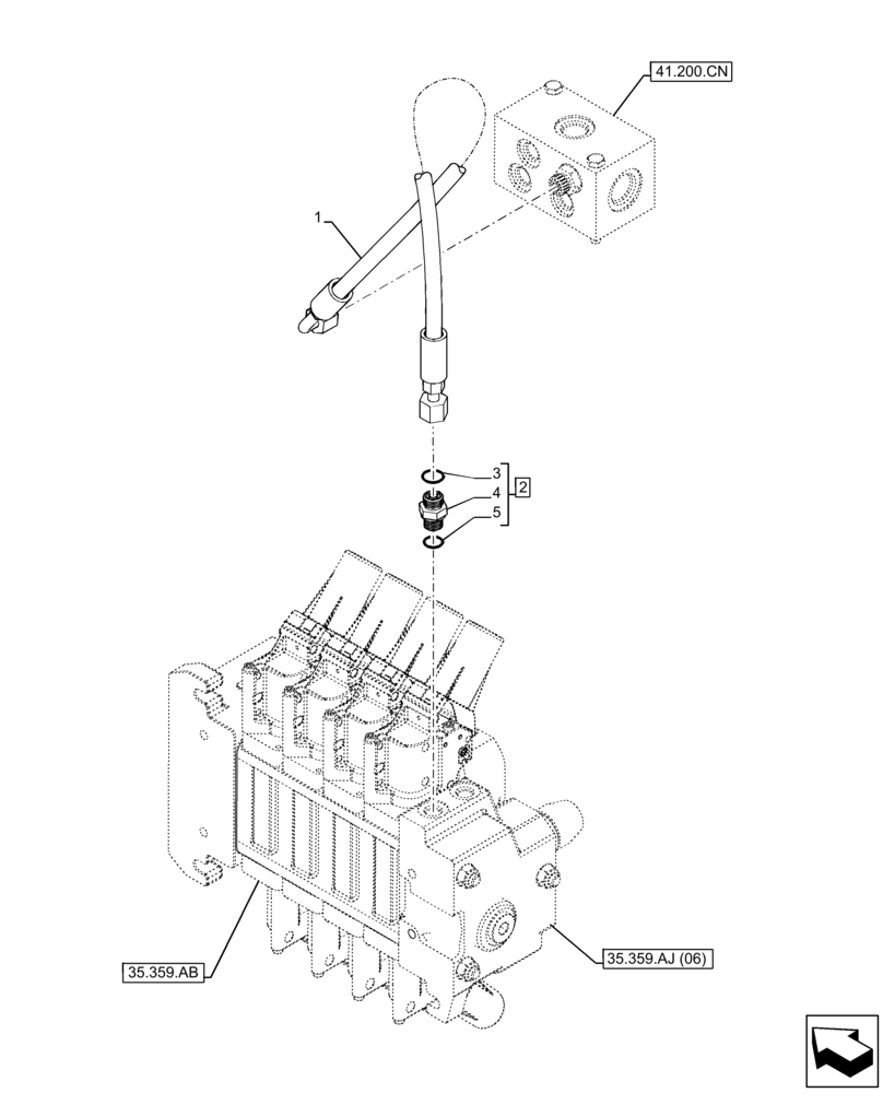 Схема запчастей Case IH FARMLIFT 742 - (35.359.AZ[01]) - CONTROL VALVE, DRAIN LINE (35) - HYDRAULIC SYSTEMS