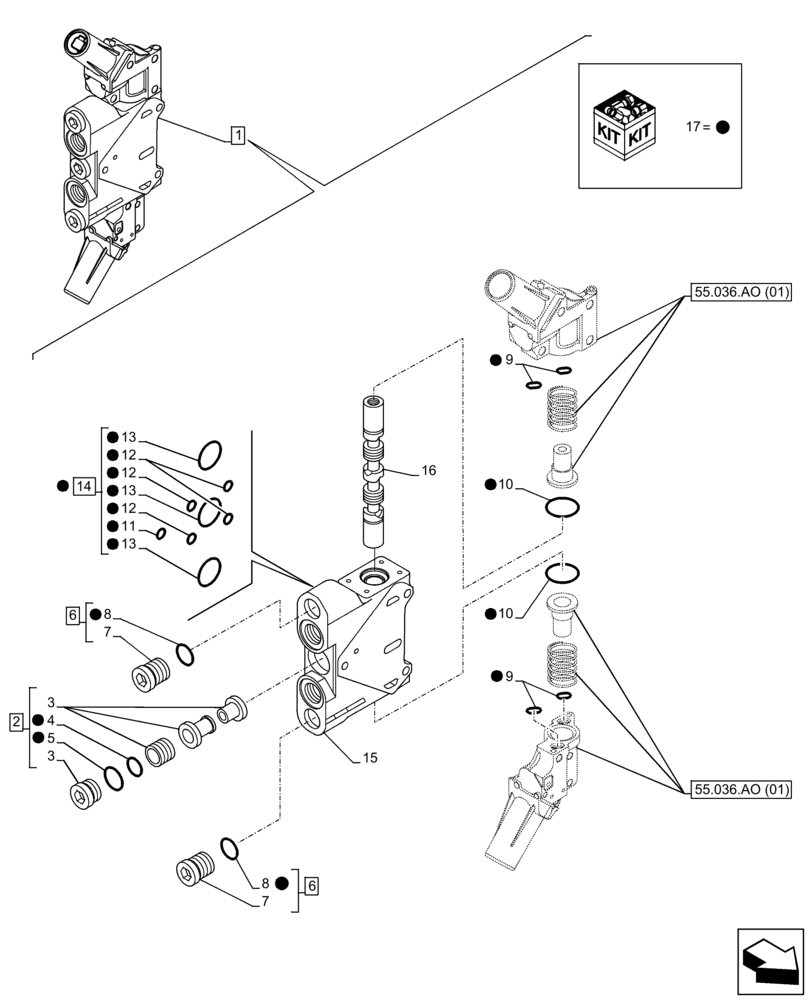 Схема запчастей Case IH FARMLIFT 742 - (35.359.AJ[05]) - CONTROL VALVE, SPOOL, AUXILIARY SECTION (35) - HYDRAULIC SYSTEMS