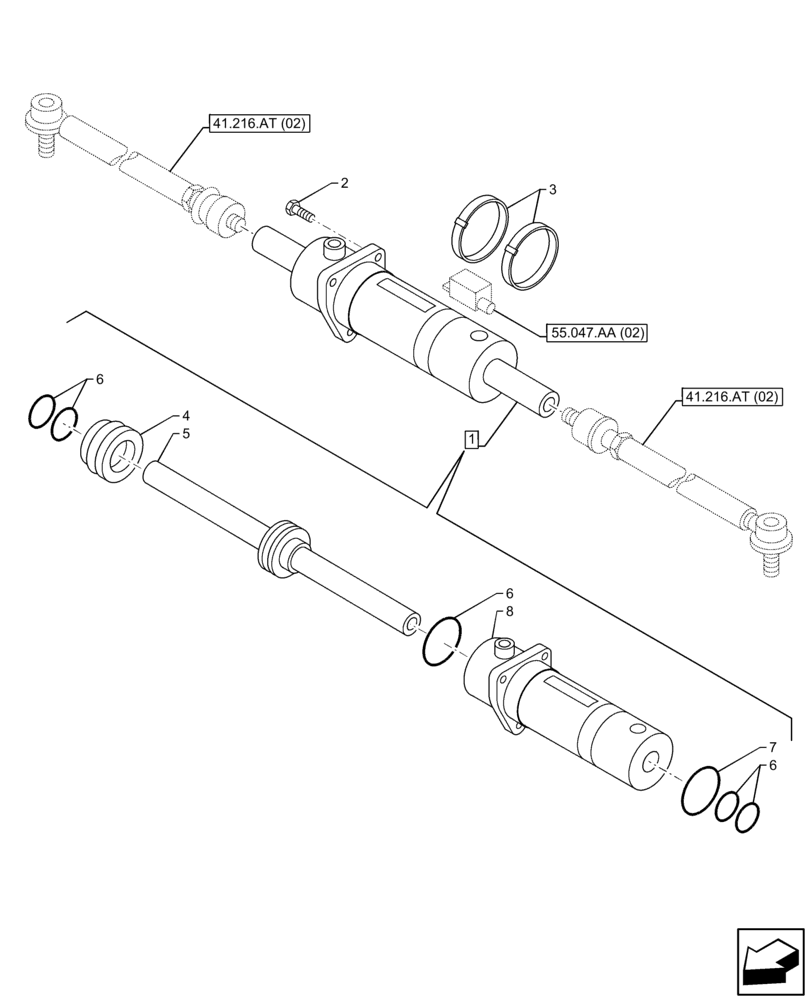 Схема запчастей Case IH FARMLIFT 742 - (41.216.AO) - VAR - 749492 - REAR AXLE, STEERING CYLINDER (41) - STEERING