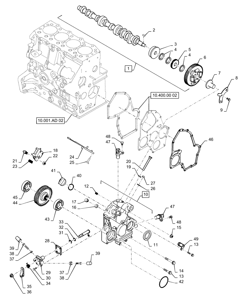 Схема запчастей Case IH FARMALL 50C - (10.102.BB[02]) - TIMING CONTROL GEAR AND HOUSING (10) - ENGINE