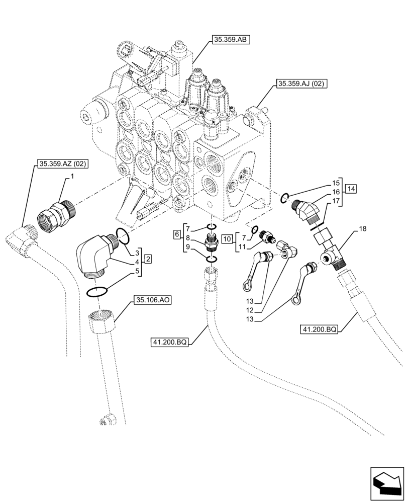 Схема запчастей Case IH FARMLIFT 632 - (35.359.AE[06]) - CONTROL VALVE LINE, INLET SECTION, FITTING (35) - HYDRAULIC SYSTEMS