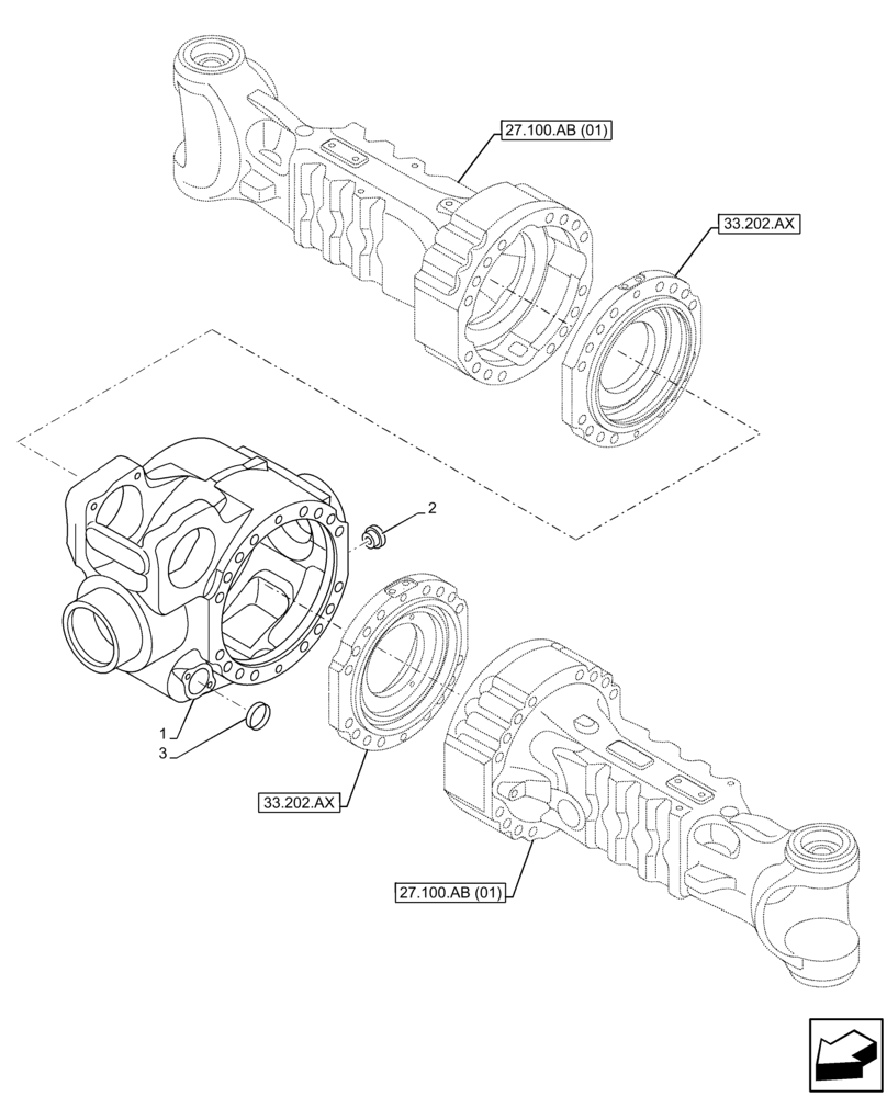 Схема запчастей Case IH FARMLIFT 635 - (27.106.AR[01]) - VAR - 749492 - REAR AXLE, DIFFERENTIAL, HOUSING (27) - REAR AXLE SYSTEM