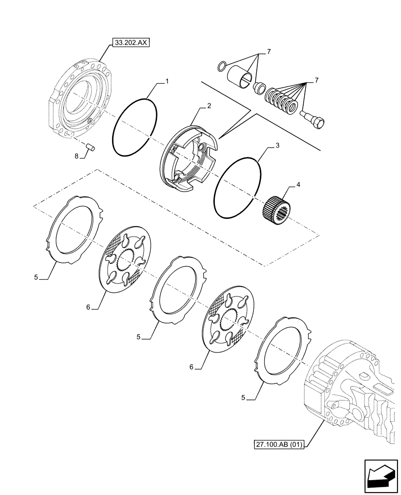 Схема запчастей Case IH FARMLIFT 742 - (33.202.AK ) - VAR - 749492 - REAR AXLE, BRAKE DISC (LSD) (33) - BRAKES & CONTROLS