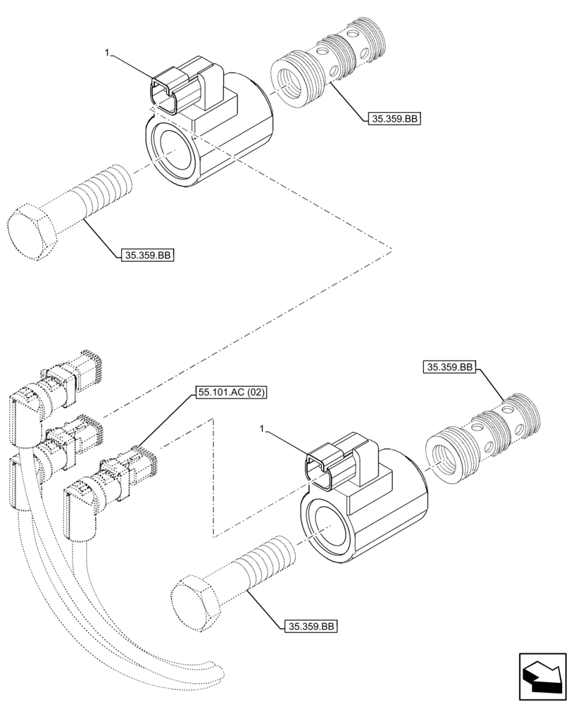 Схема запчастей Case IH FARMLIFT 632 - (55.515.AR) - BOOM, SOLENOID (55) - ELECTRICAL SYSTEMS